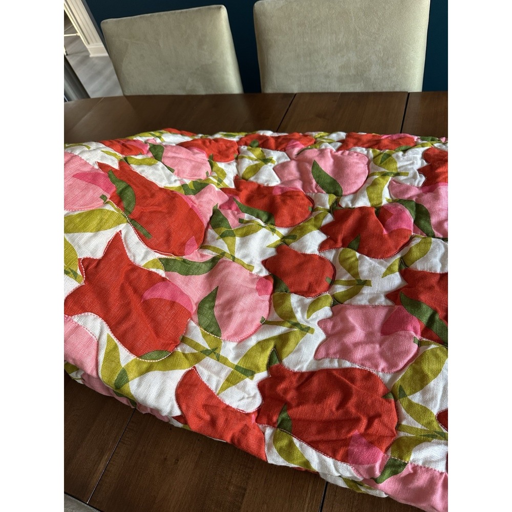 Vtg 70s Mid Century Nettle Creek Pink Red Tulips Bedspread W Tags 107x96 - Picture 3 of 13